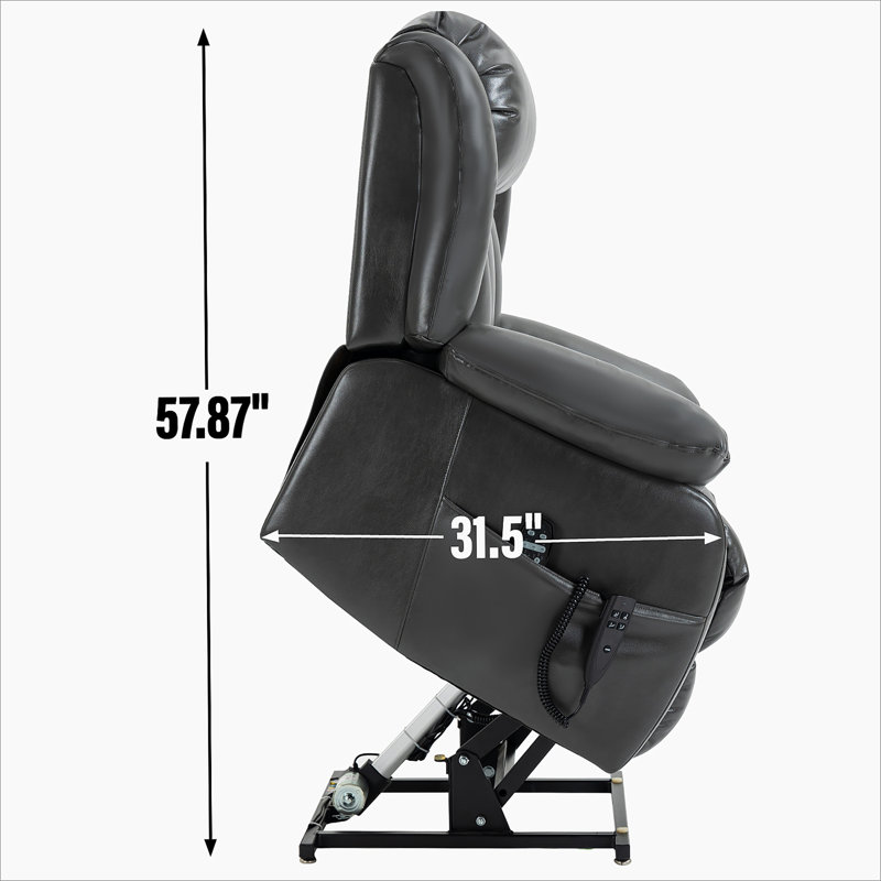 Motor Infinite Position Up To 350 LBS Electric Medium Size Leatheraire Grey Power Lift Recliner Chair With 8-Point Vibration Massage And Lumbar Heating