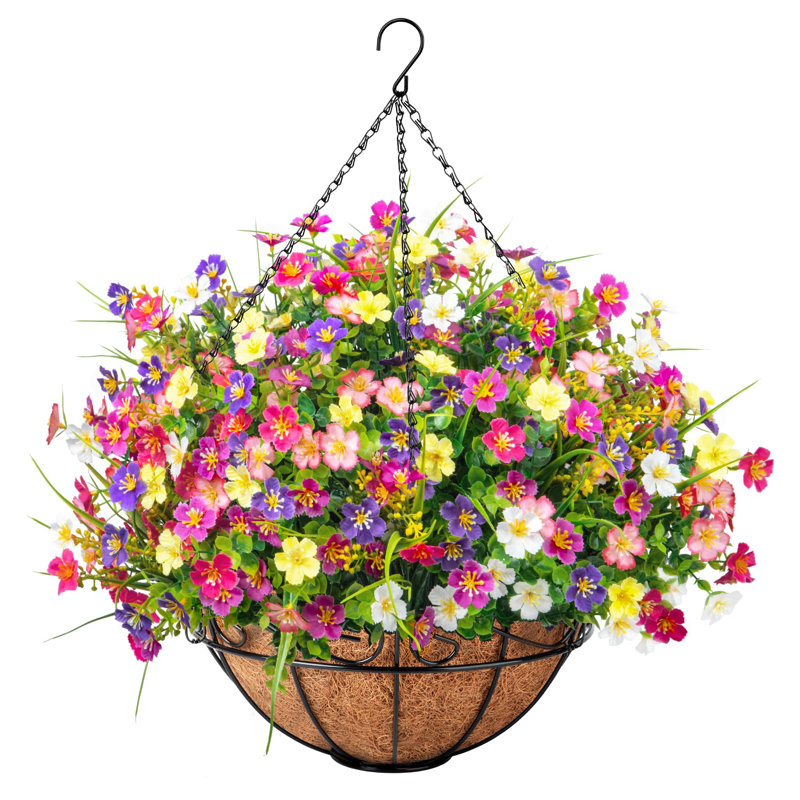 Fleurs artificielles suspendues avec panier, Clair