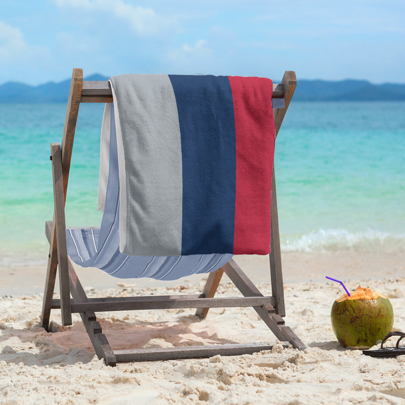 Columbus Lightweight Beach Towel, Flat Silver/Blue/Red, Poly/Cotton
