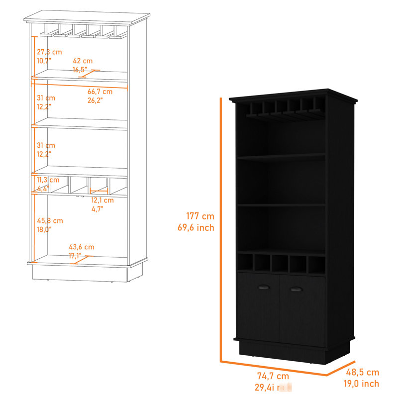 Black Bar Cabinet With Glassware Rack And Functional Shelving Modern Versatile Interior