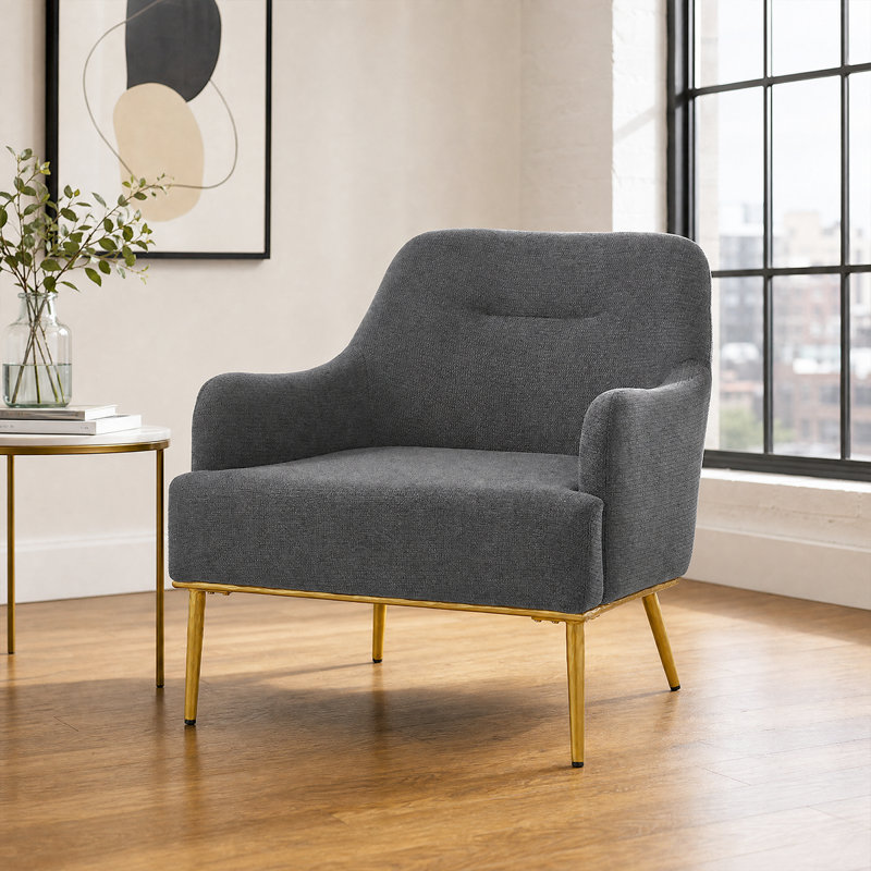 Fauteuil moderne confortable avec dossier incurvé et pieds en métal - Chaise de lecture ou d'appoint parfaite, Gris foncé