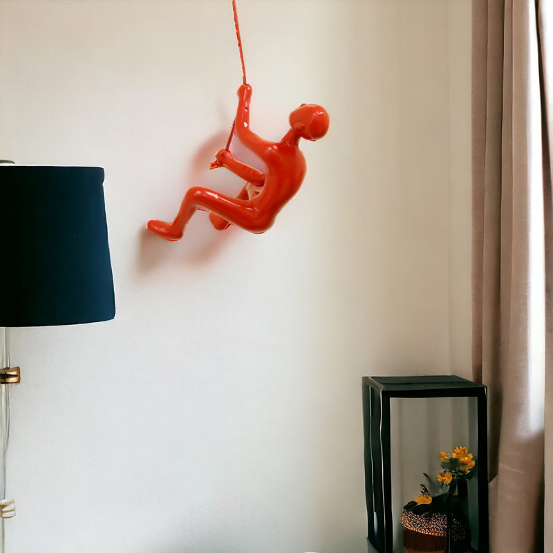 6" Unique Climbing Man With Rope Wall Art, Red