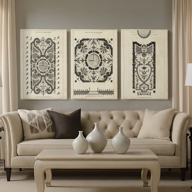 Garden Parterre VII - Toile tendue avec châssis sur mesure - 3 pièces, H 12 po x l 24 po