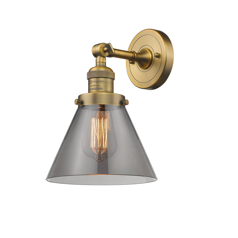 Milazzo Glass Semi Flush Mount, Smoked, 13.5" H x 7.75" W x 7.75" D, Brushed Brass