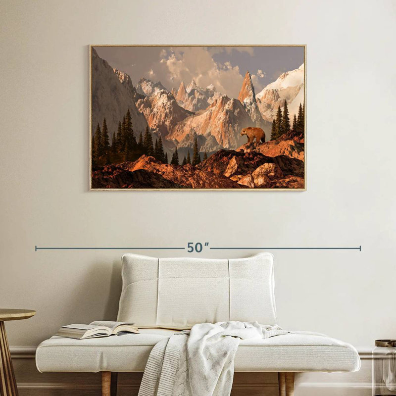 Rocky Mountain Bear, 40 po x 27 po, Cadre flottant en bois naturel