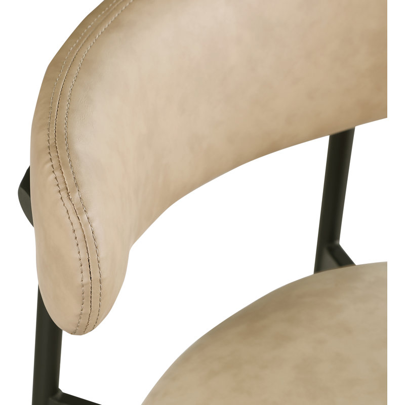 Tabouret de comptoir Lupita, Noir mat, Cuir brun clair végétalien