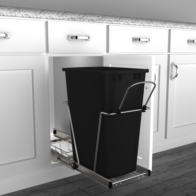 Hardware Resources Single 35-Quart Trash Bin Cabinet Pullout System - 1  Black Waste, Recycling Bins - Easy-Installation Black Ball-Bearing Garbage