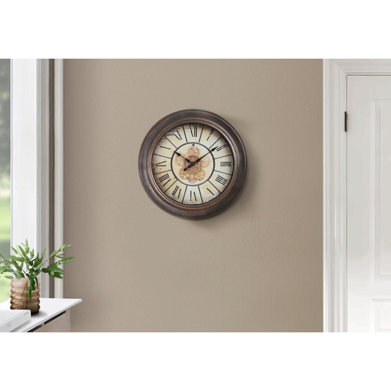 Clocks, 15" Round, Wall Clock, Antique Brown, Transitional