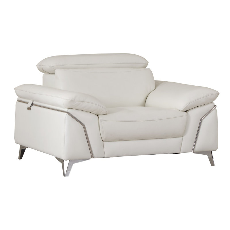 Chaise blanche avec appui-tête réglable en cuir véritable, Blanc