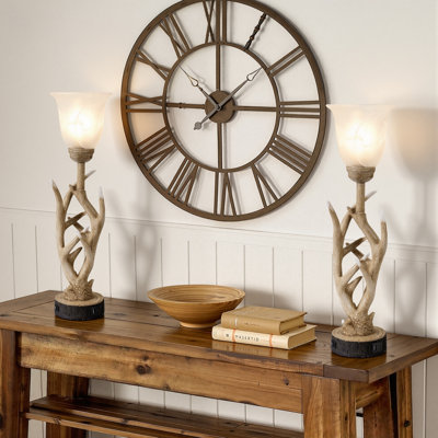 22" Rustic Resin Glass Table Lamp with USB & Type-C Ports