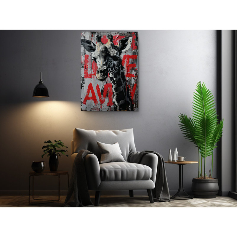 «Love Away Giraffe», impression sur toile, art mural pour bureau, salon, décoration, art amusant, H 36 po x l 24 po
