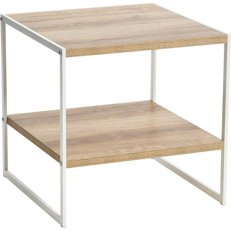 Household Essentials Square Wooden Side Table/End Table With Storage Shelf, Beige