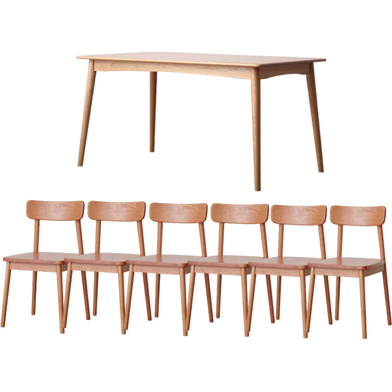 Table rectangulaire en bois massif domestique simple, 7 pièces: table 6 chaises, 29.52" H x 31.49" W x 62.99"D