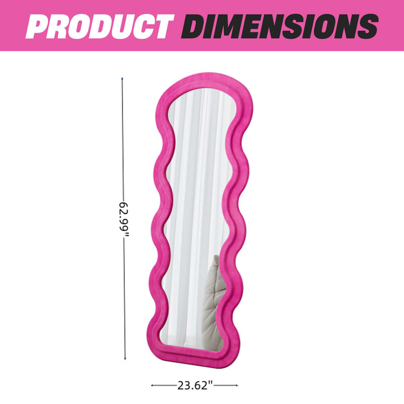 Full Length Flannel Wave Rose Floor Mirror Stand For Bedroom Living Room Hanging Against Wall, Pink