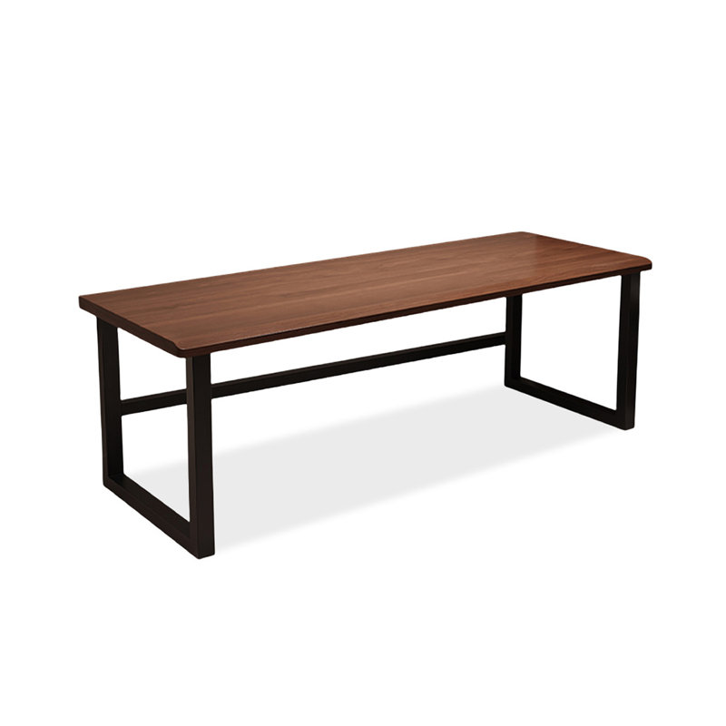 Nut-brown+Black Rectangular Solid Wood+Iron desk, 29.53" H x 70.87" W x 27.56" D