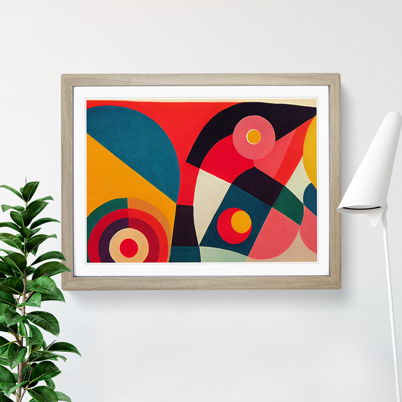 Five Star Abstract - Single Picture Frame Painting, 46cm H x 64cm W x 2cm D, Oak