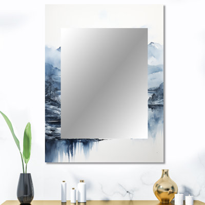 Gris gris bleu minimalisme forêt reflets I - miroir mural minimaliste, miroir décoratif gris, impression d'art en métal