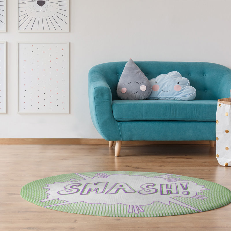 Tapis en chenille de polyester Quotes, Rond 5 pi