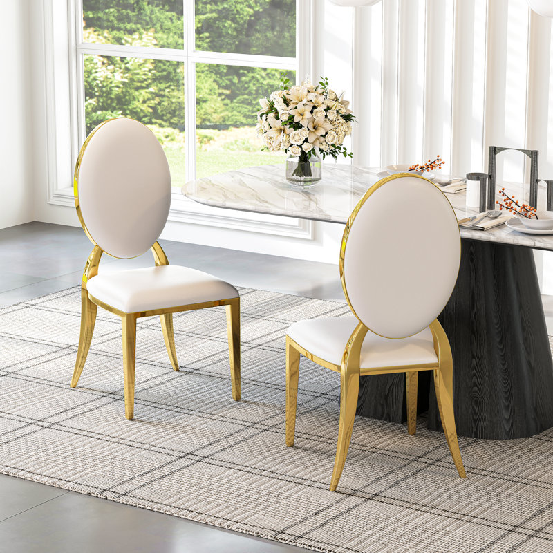 Chaise d'appoint en acier inoxydable Carterville, Doré, Blanc