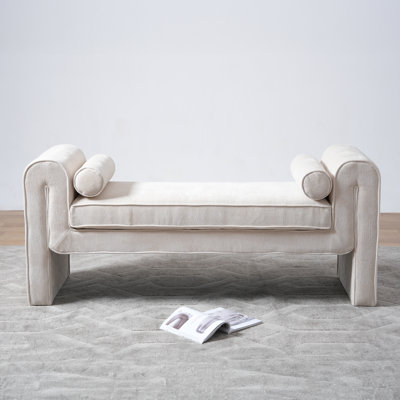 Banc rembourré en tissu de chenille crème de luxe style japonais 63 po Ember
