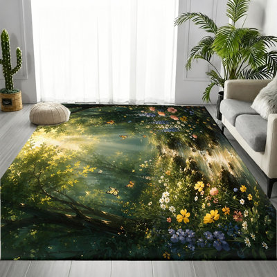 Tapis à motif de fleurs sauvages à motif de papillons Sunlight Forest