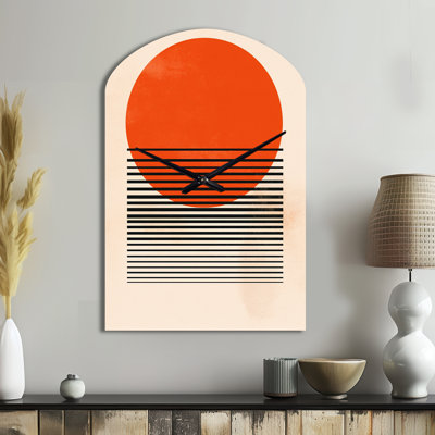 Minimal Geometric Orange Bold Sunset II - Geometric Asymmetrical Metal Clock, Orange Arch Wall Clock Print