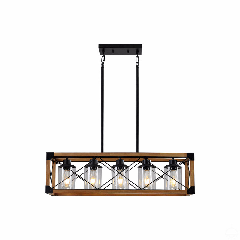 Lustre 5 lumières avec abat-jour Industrial Farmhouse, Marron clair