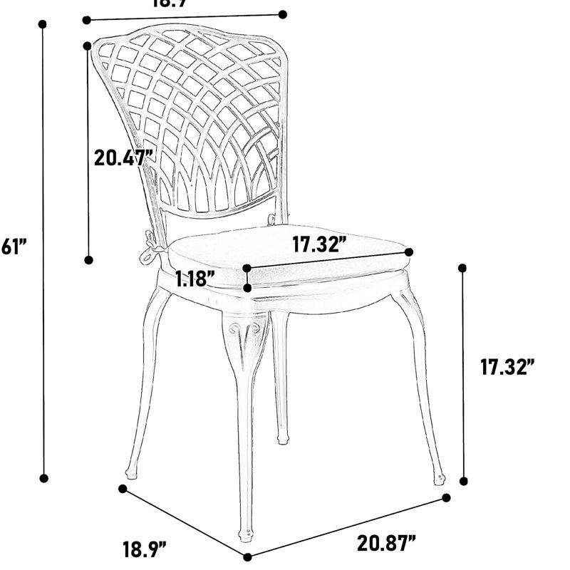 Bistro Set 3 Piece Rustproof Cast Aluminum Patio Furniture Sets 2 Chairs and 1 Round Table Outdoor, Garden, Patio,  Balcony, with cushion white