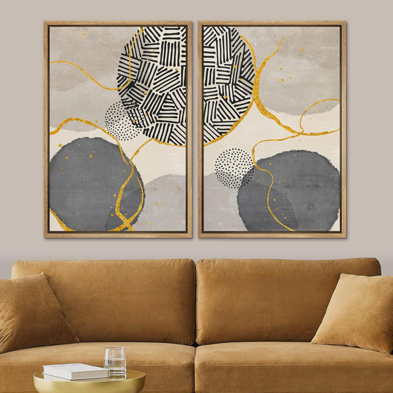 Mid-Century, anneau nordique, cercle, collage, formes abstraites, art moderne, décoration murale, bohème, 2 pièces, Naturel