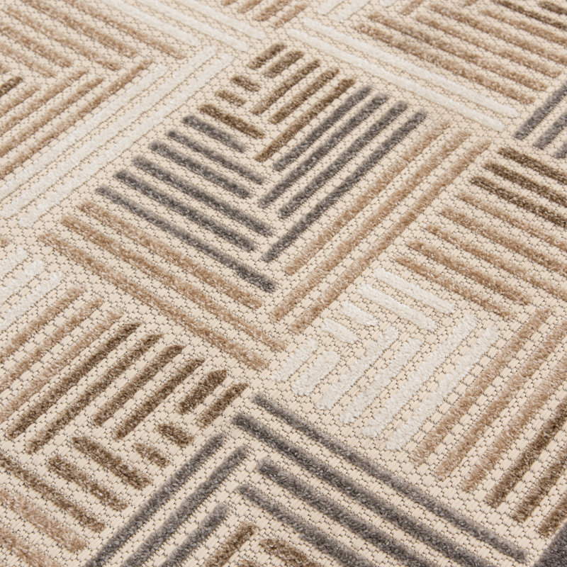 Tapis intérieur / extérieur géométrique crème / brun clair, Rectangle 5 pi x 7 pi