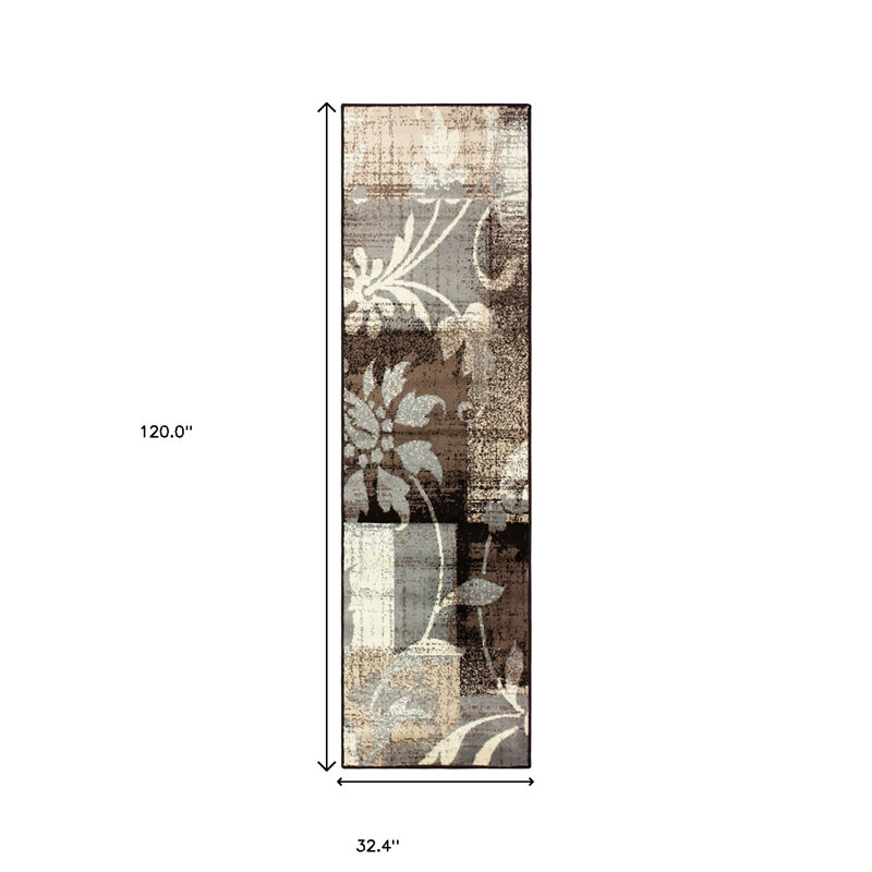 Beige And Gray Floral Power Loom Distressed Stain Resistant Rug