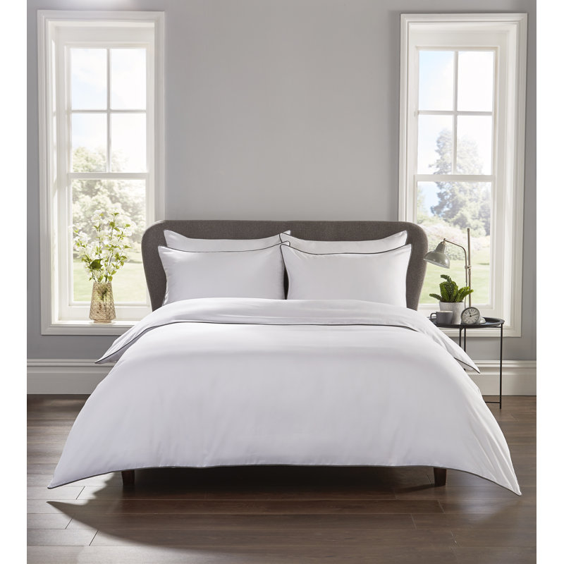 Budding Cotton Solid Colour Duvet Cover Set with Pillowcases Included, Kingsize - 2 Standard Pillowcases, White/Grey