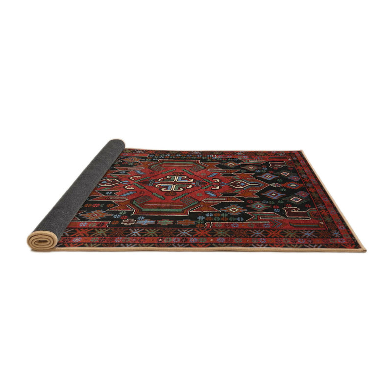 Tapis traditionnel noir / rouge Riehle, Rond 3 pi