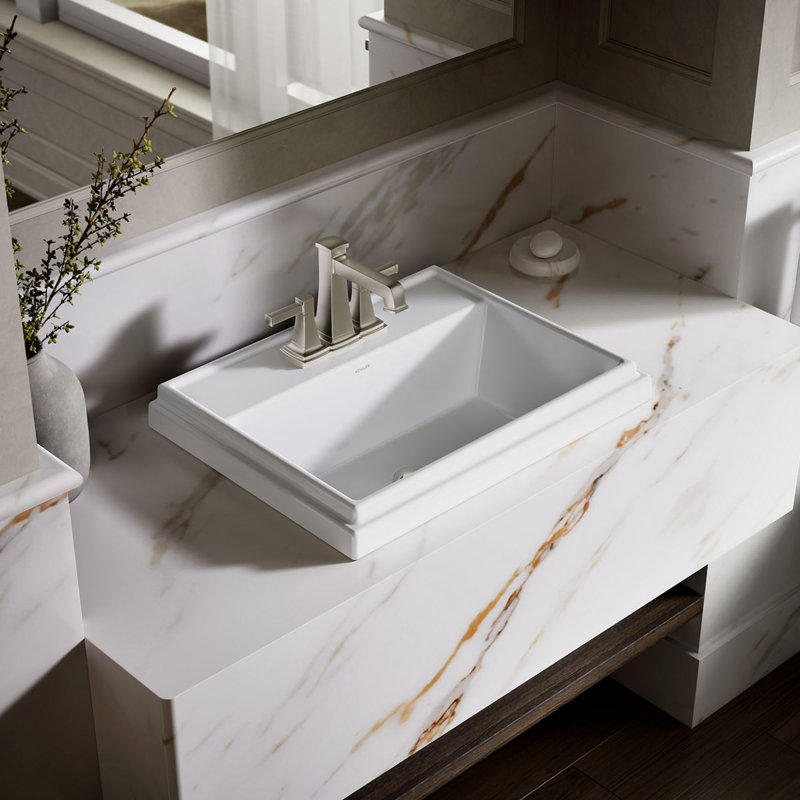 Tresham® Ceramic Rectangular Drop-In Bathroom Sink with Overflow, 4'' Centerset, White