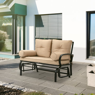 Outdoor Glider Metal Bench with Cushions by Red Barrel Studio