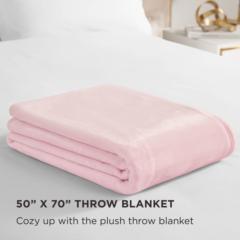 Juicy Couture Solid Plush Throw Blankets, Pink Marshmallow
