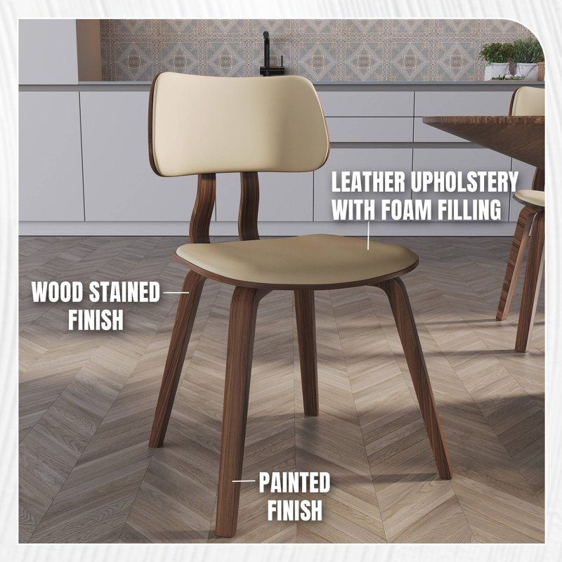 Hoyal Mid-Century Modern Dining Chair - Stained Wood Open Back Accent Chair - Luxury Leather MCM Seating in Single, Set of 2, and Set of 4