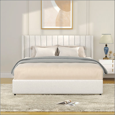 Grand lit plateforme tapissier ivoire