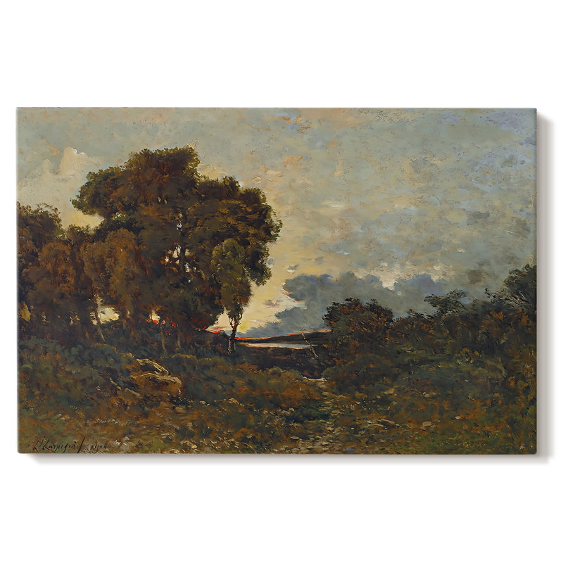 Paysage boisé sous un ciel nuageux-Henri Harpignies-Toile tendue avec châssis-1900, 32 x 48