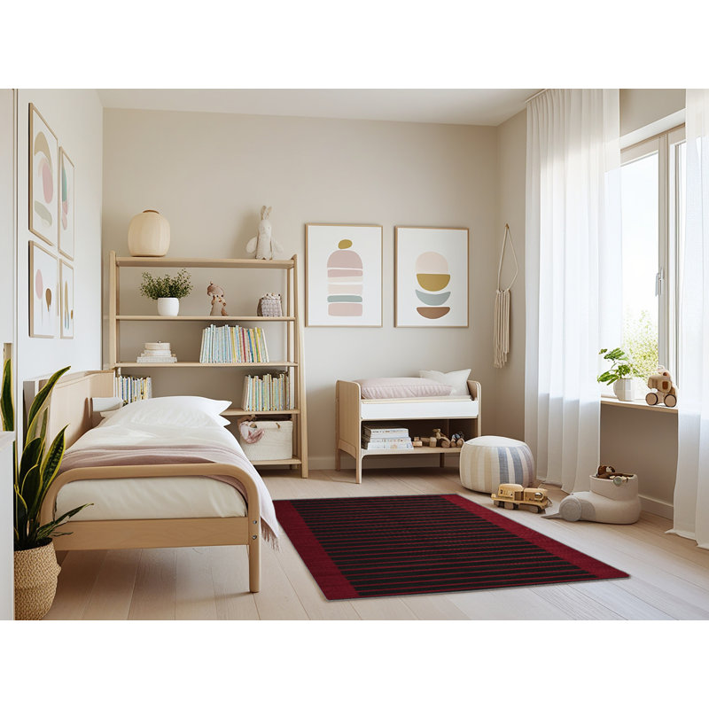 Tapis brun à rayures horizontales lavable à la machine, Rectangle 4 pi x 6 pi