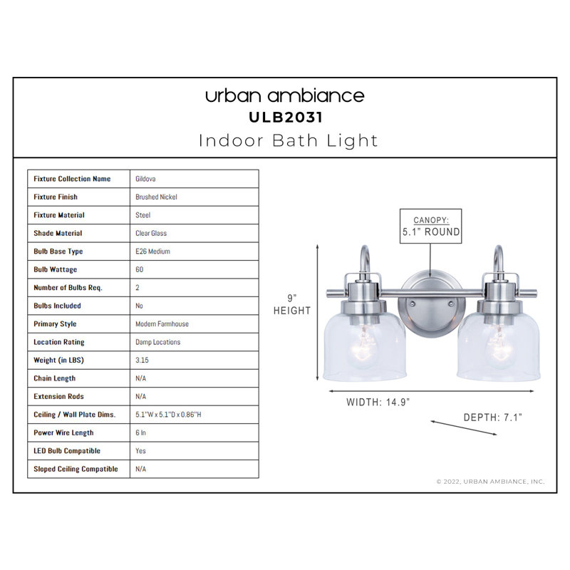 Éclairage pour meuble-lavabo à 2 lumières à intensité variable Vecchia, Nickel brossé