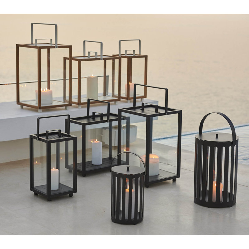 Lighthouse Aluminum/Glass Floor Lantern, Lava Gray, 21.3" H x 13" W x 13" D