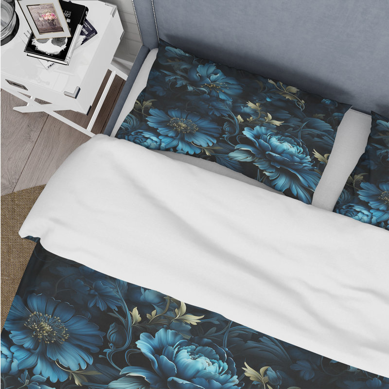 Darkened Reflections Moody Patterns I- Floral Duvet Cover Set - Microfiber Polyester, Queen Duvet Cover + 2 Standard Shams