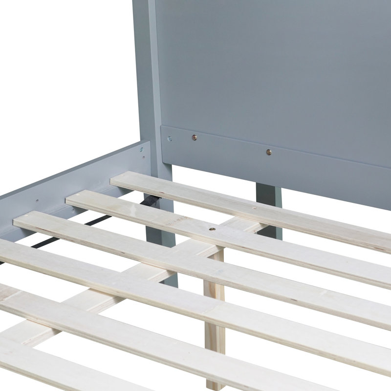 Lit superposé simple au-dessus de double avec 2 tiroirs - Glissière en bois d'hévéa gris, tablettes et tiroirs