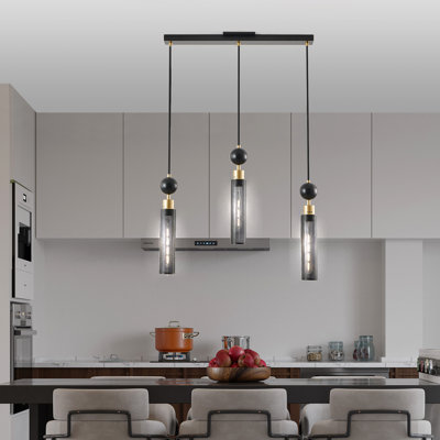3-Lamp black line adjustable iron pendant light