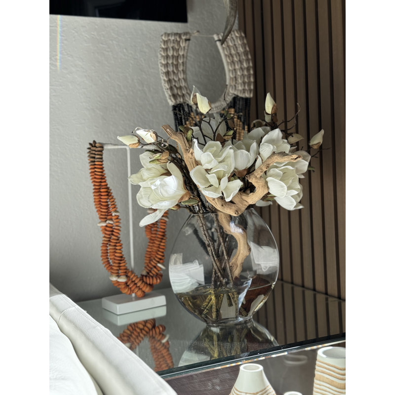 10" Moon Vase With White Magnolias	, White