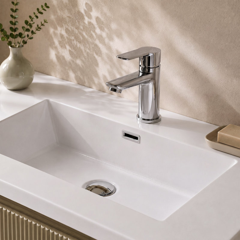 Meuble-lavabo flottant en chêne naturel 30 po avec lavabo simple blanc brillant RIVEN, Beige, 30 po