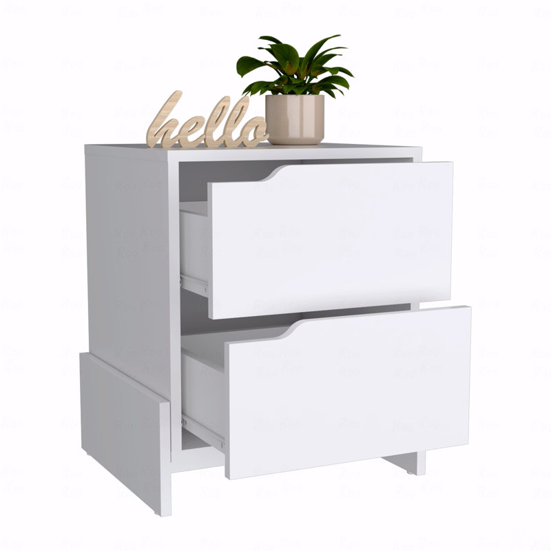 Nightstand, Bedside Table With 2-Drawers, White