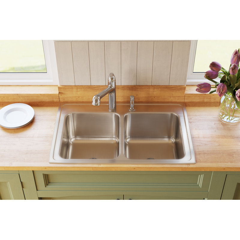 Lustertone 33" Stainless Steel Double Basin Drop-In Kitchen Sink
