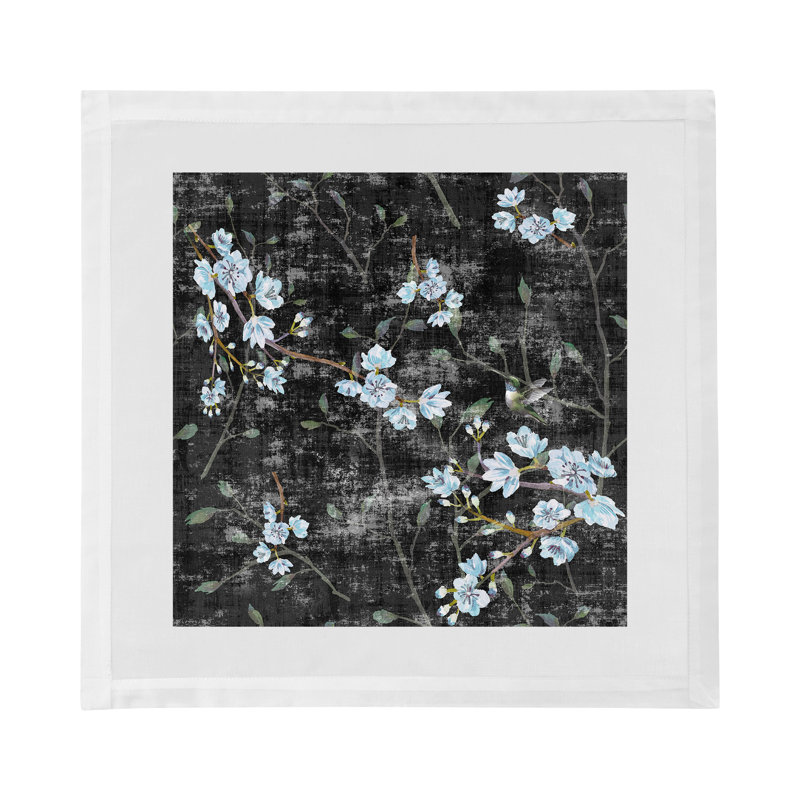 Blossom Fantasia Cotton Sateen Dinner Napkins, Black Blue